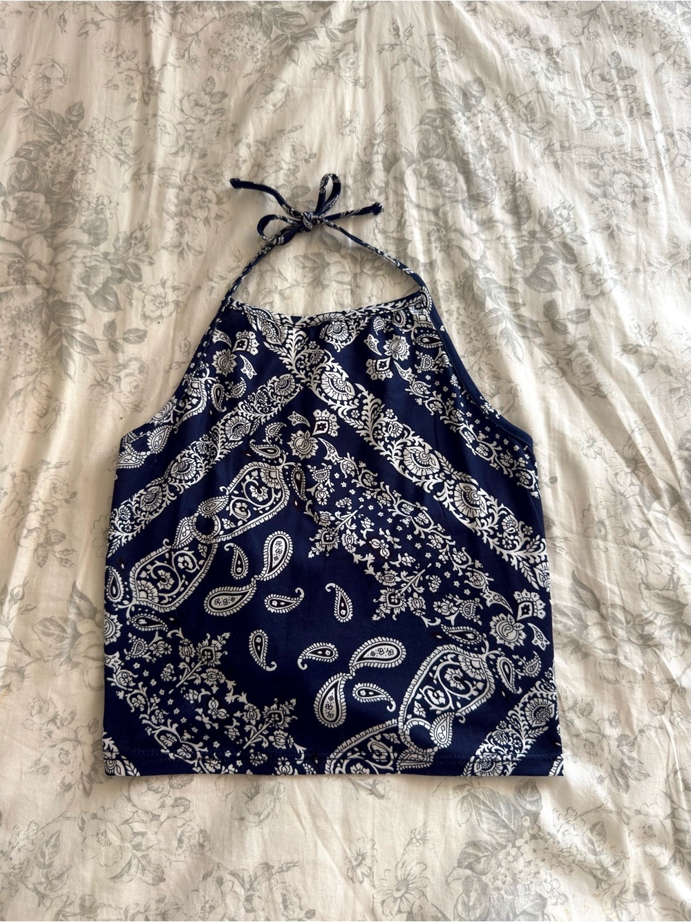 Navy Blue Paisley Halter Tank Top